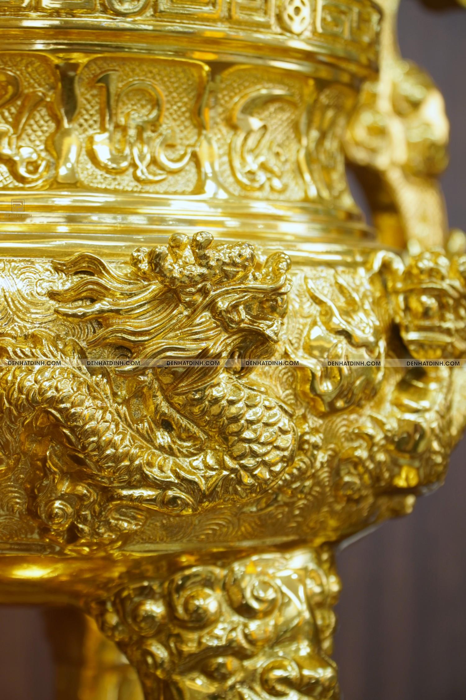 Bộ đỉnh đồng ngũ sự Cuốn Thư 65 nến cổ dát vàng 24K - Ảnh 5