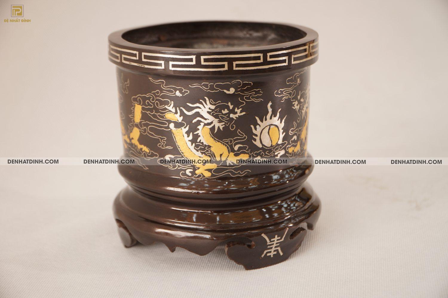 Bát hương 14 bằng đồng khảm tam khí - Ảnh 4