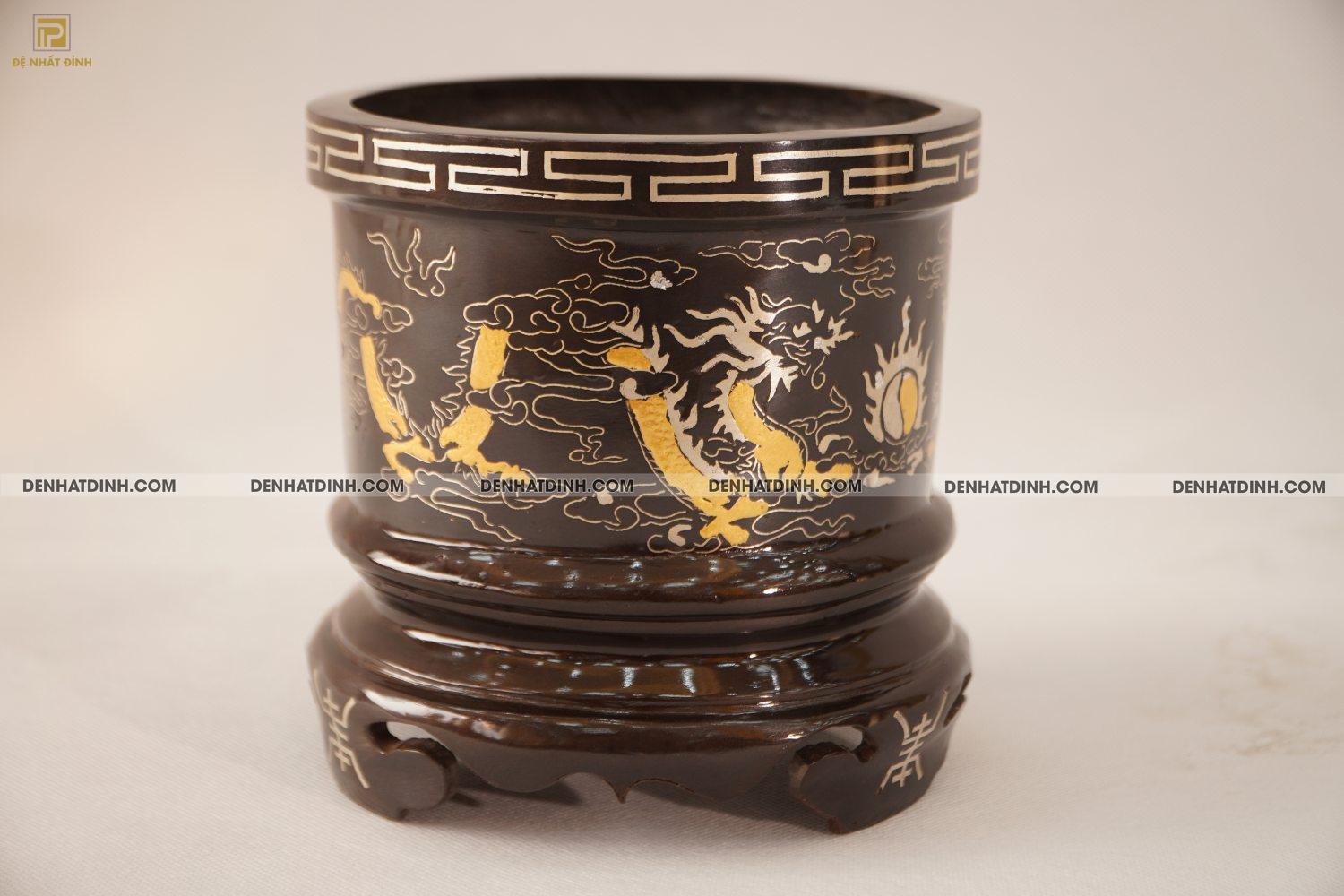 Bát hương 14 bằng đồng khảm tam khí - Ảnh 3