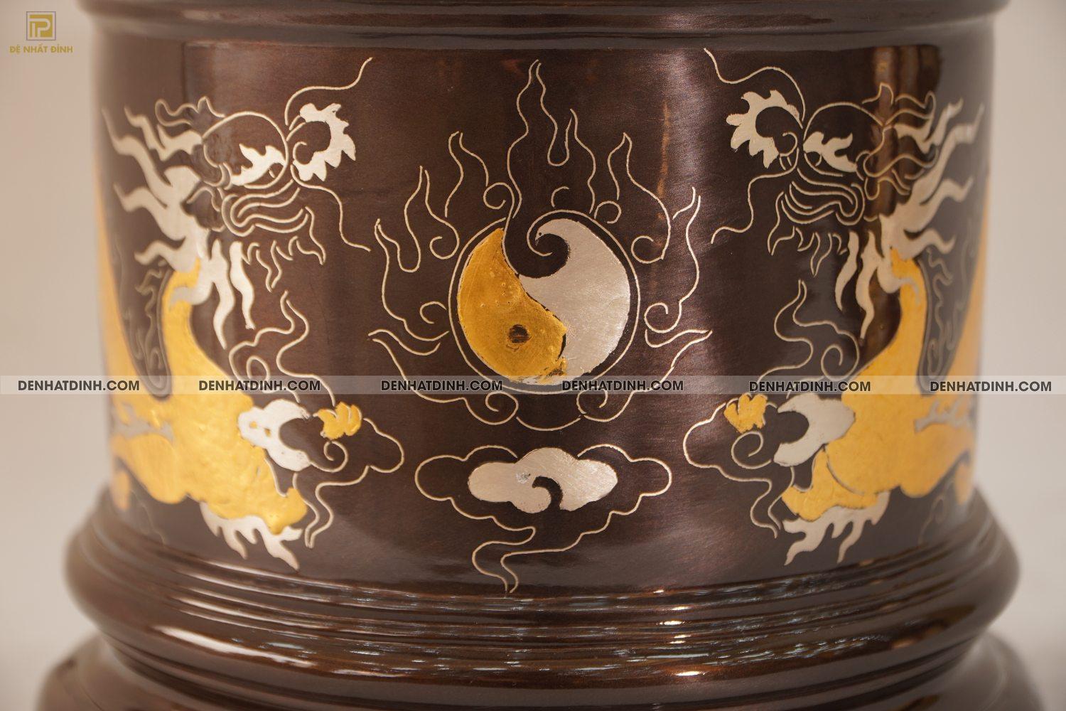 Bát hương 20 bằng đồng khảm tam khí - Ảnh 3
