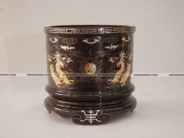 Bát hương 25 bằng đồng đỏ khảm tam khí