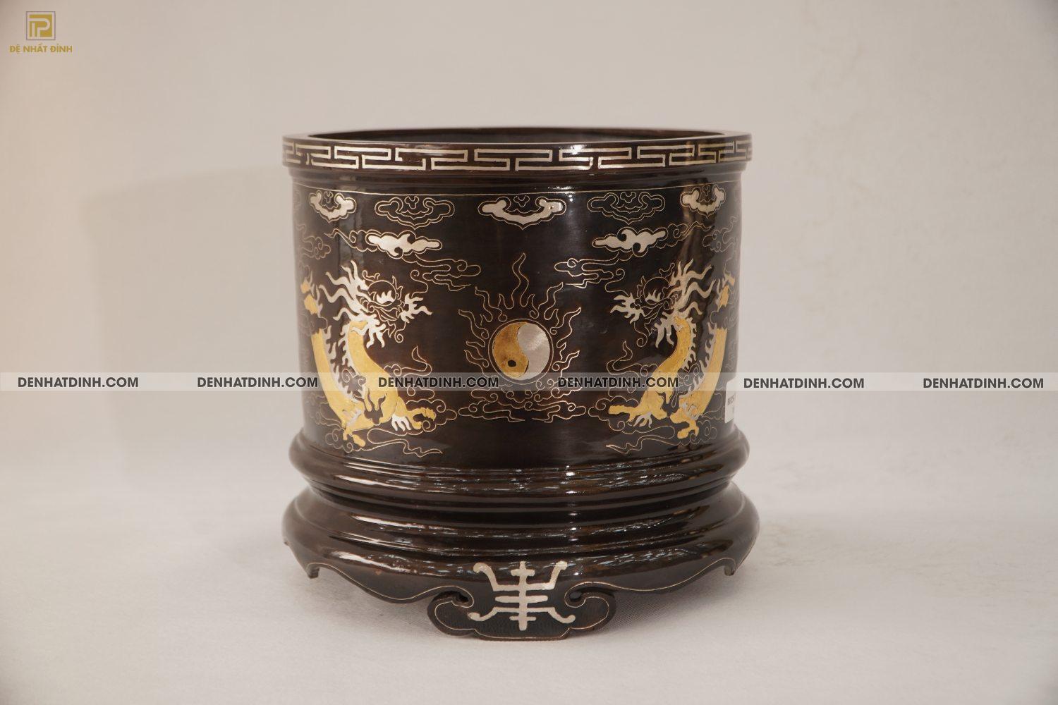 Bát hương 25 bằng đồng đỏ khảm tam khí