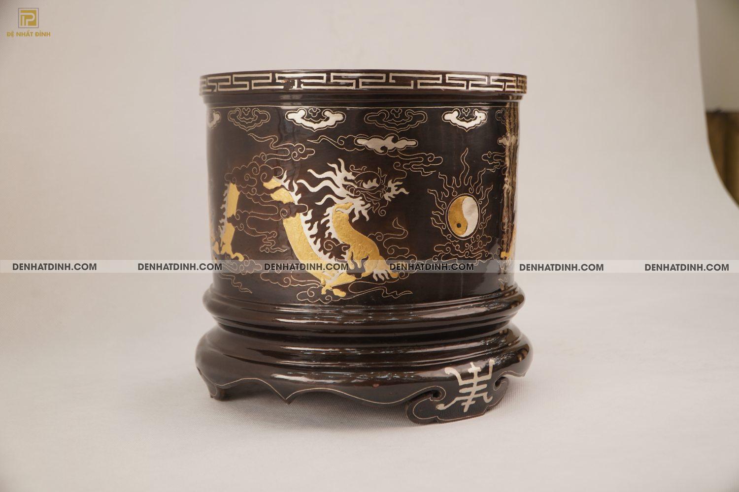 Bát hương 25 bằng đồng đỏ khảm tam khí - Ảnh 2