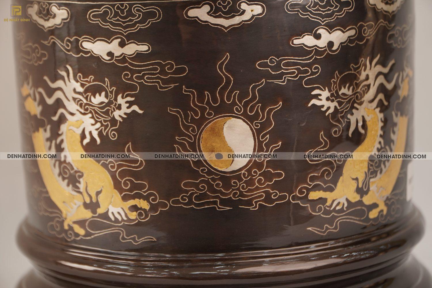 Bát hương 25 bằng đồng đỏ khảm tam khí - Ảnh 4