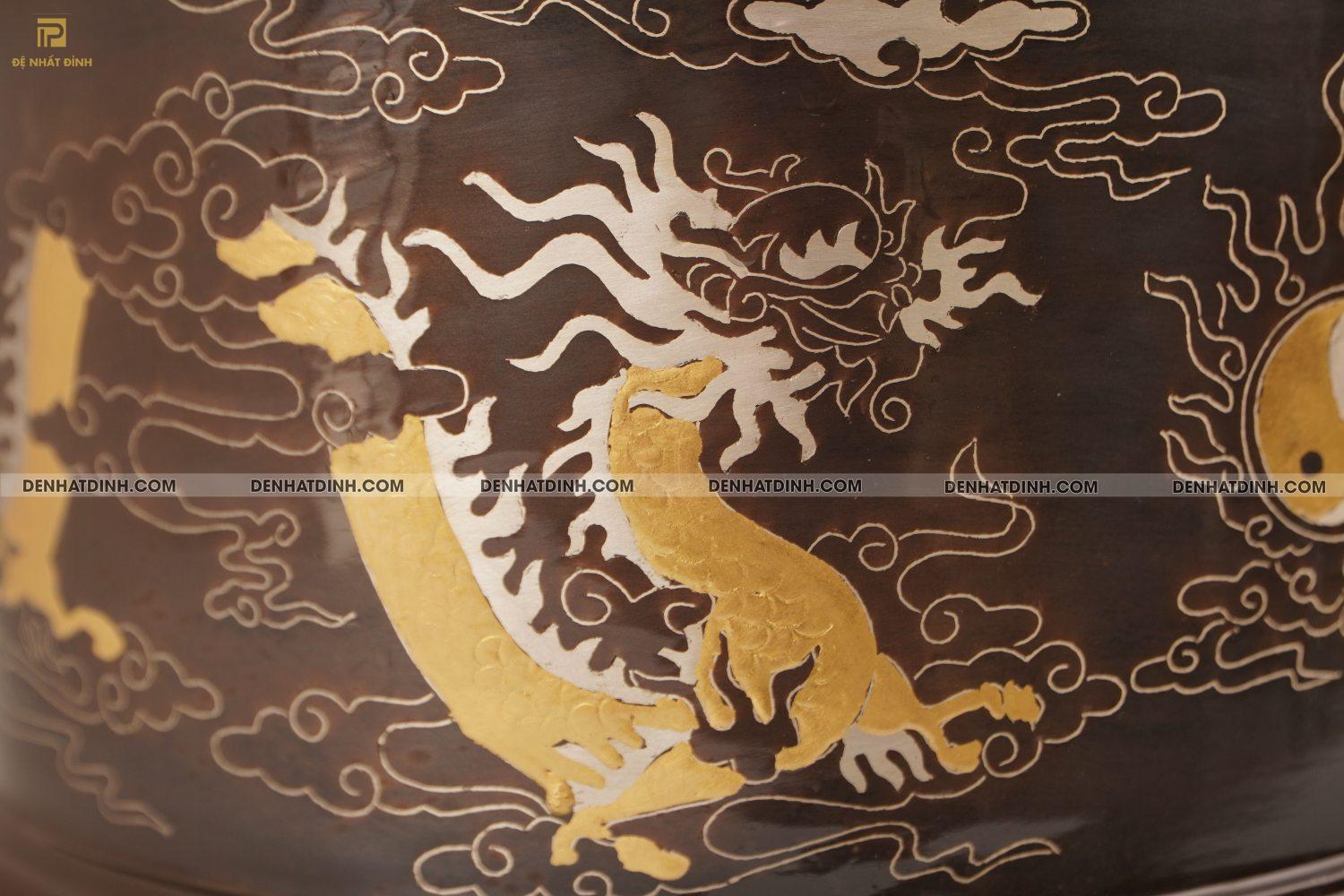 Bát hương 25 bằng đồng đỏ khảm tam khí - Ảnh 5