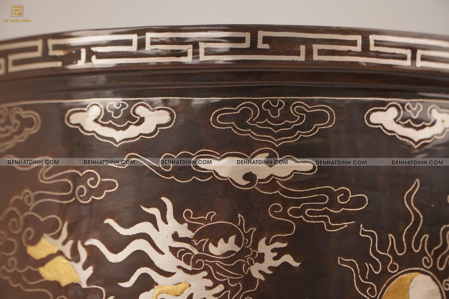 Bát hương 25 bằng đồng đỏ khảm tam khí - Ảnh 6