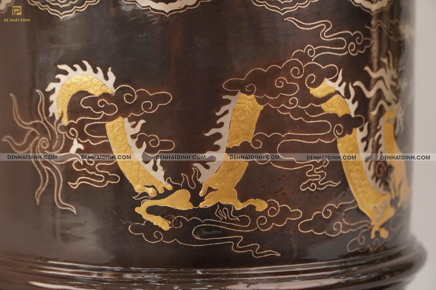 Bát hương 25 bằng đồng đỏ khảm tam khí - Ảnh 7