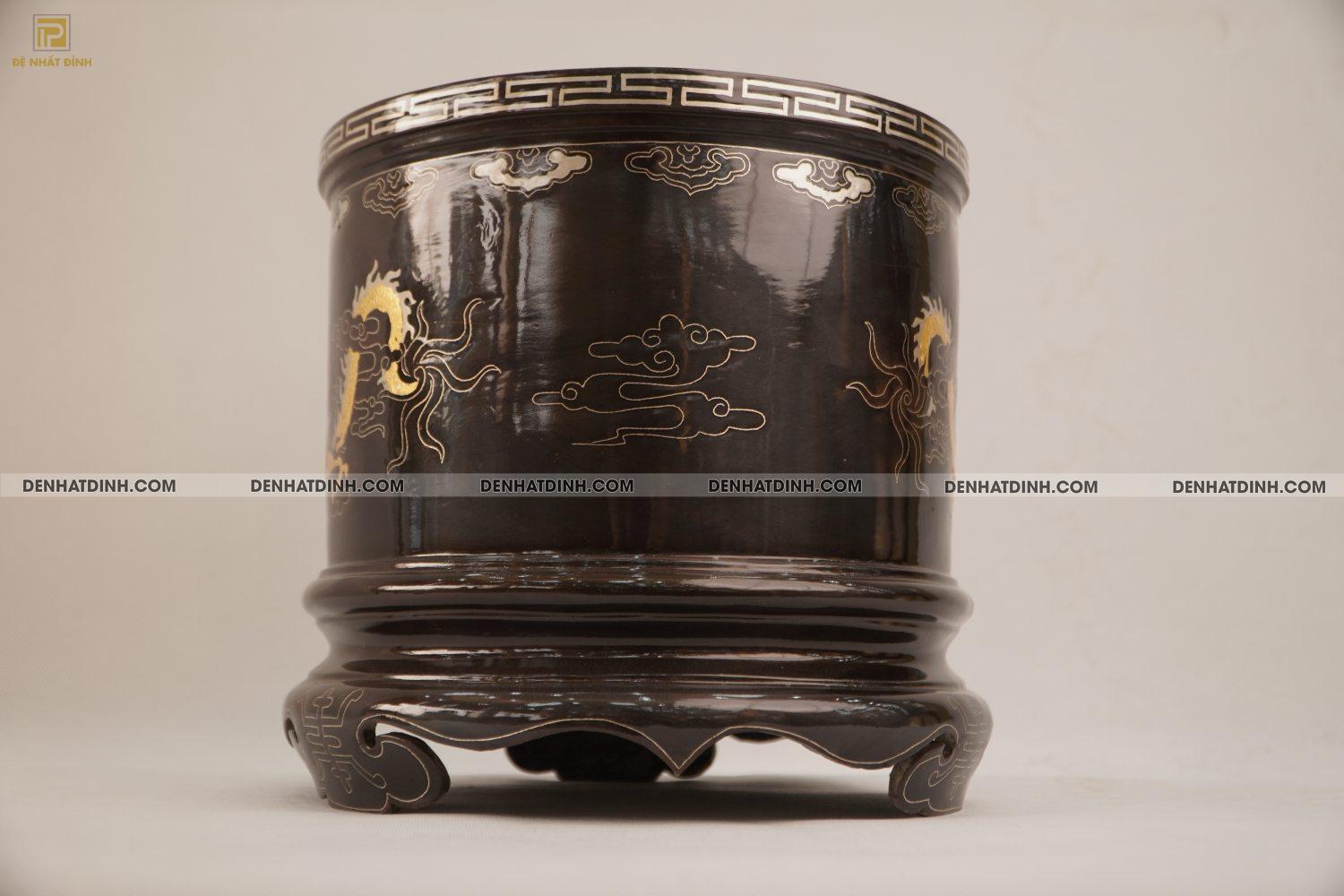 Bát hương 25 bằng đồng đỏ khảm tam khí - Ảnh 3