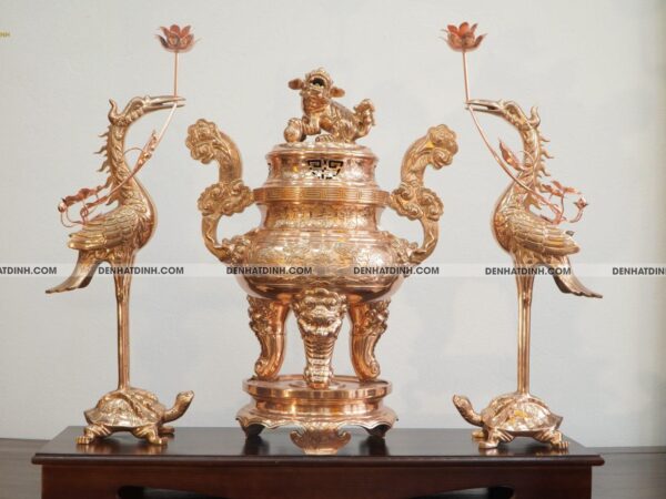 Alternative view of Bộ tam sự hạc Song Long 65 đồng đỏ