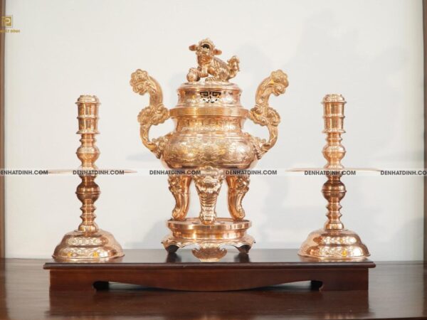 Bộ tam sự nến Song Long 65 đồng đỏ cao cấp