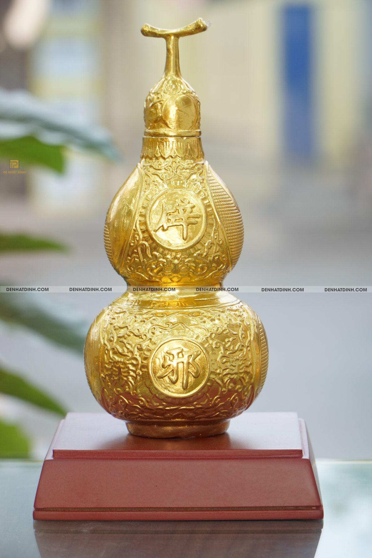 Hồ lô âm dương hoa văn bằng đồng dát vàng - Ảnh 6