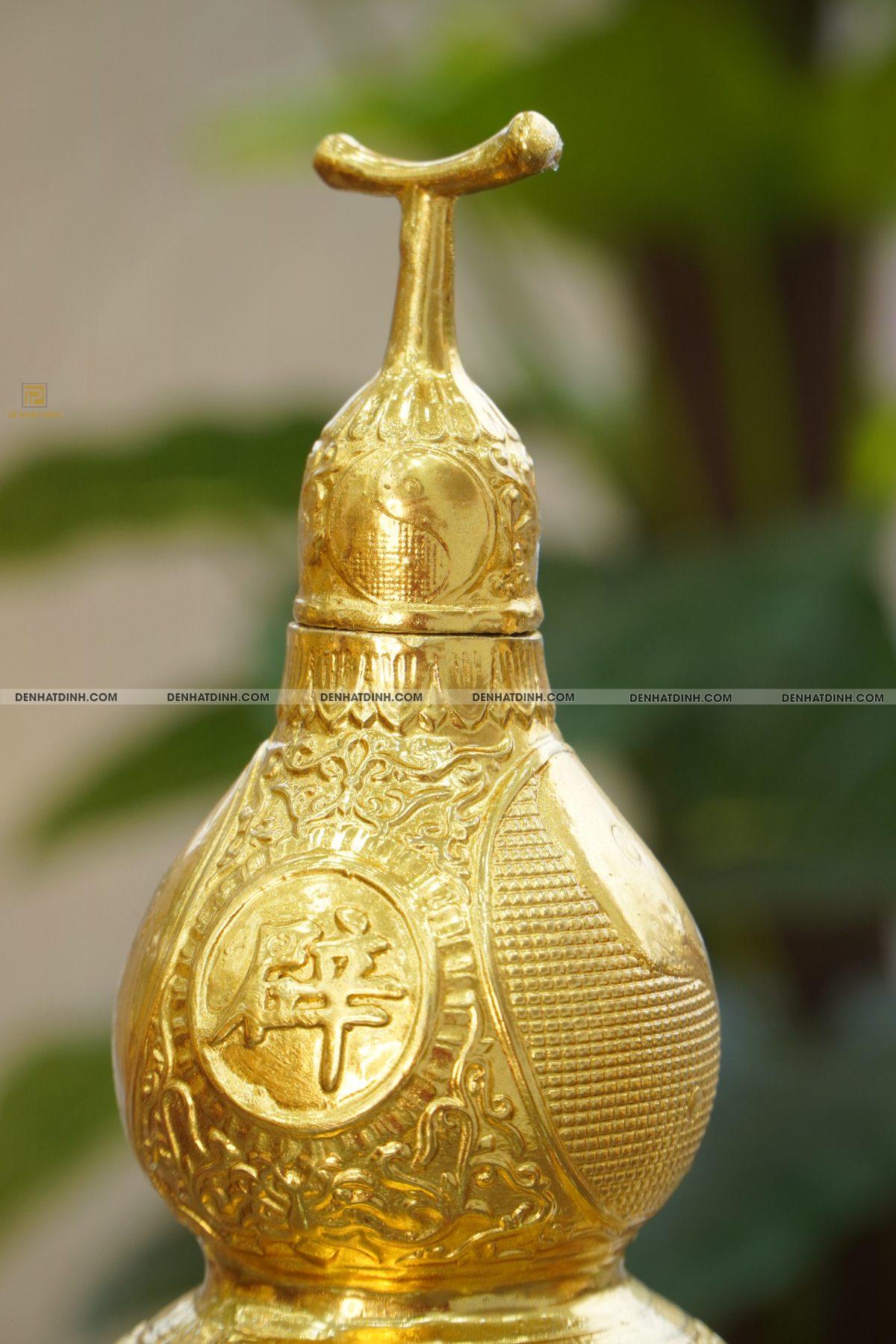 Hồ lô âm dương hoa văn bằng đồng dát vàng - Ảnh 2
