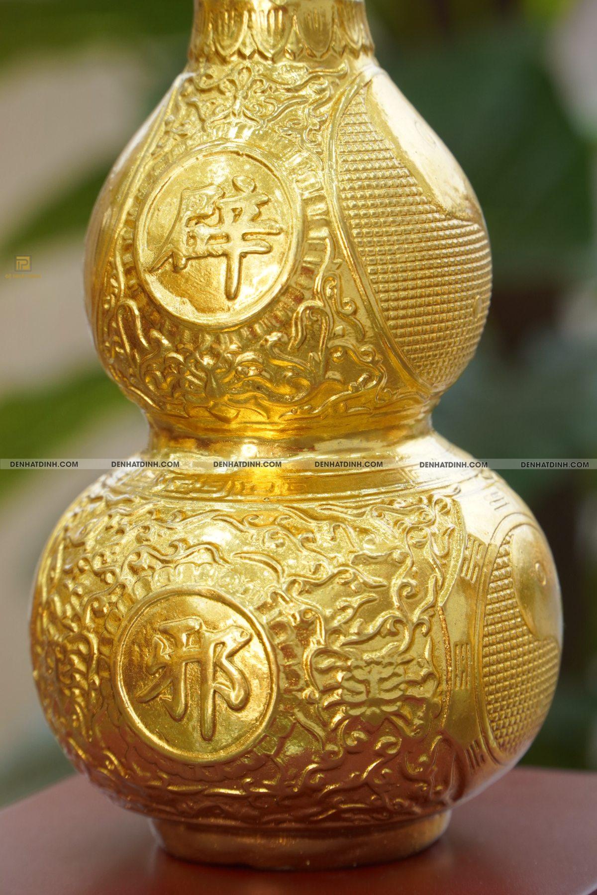 Hồ lô âm dương hoa văn bằng đồng dát vàng - Ảnh 4