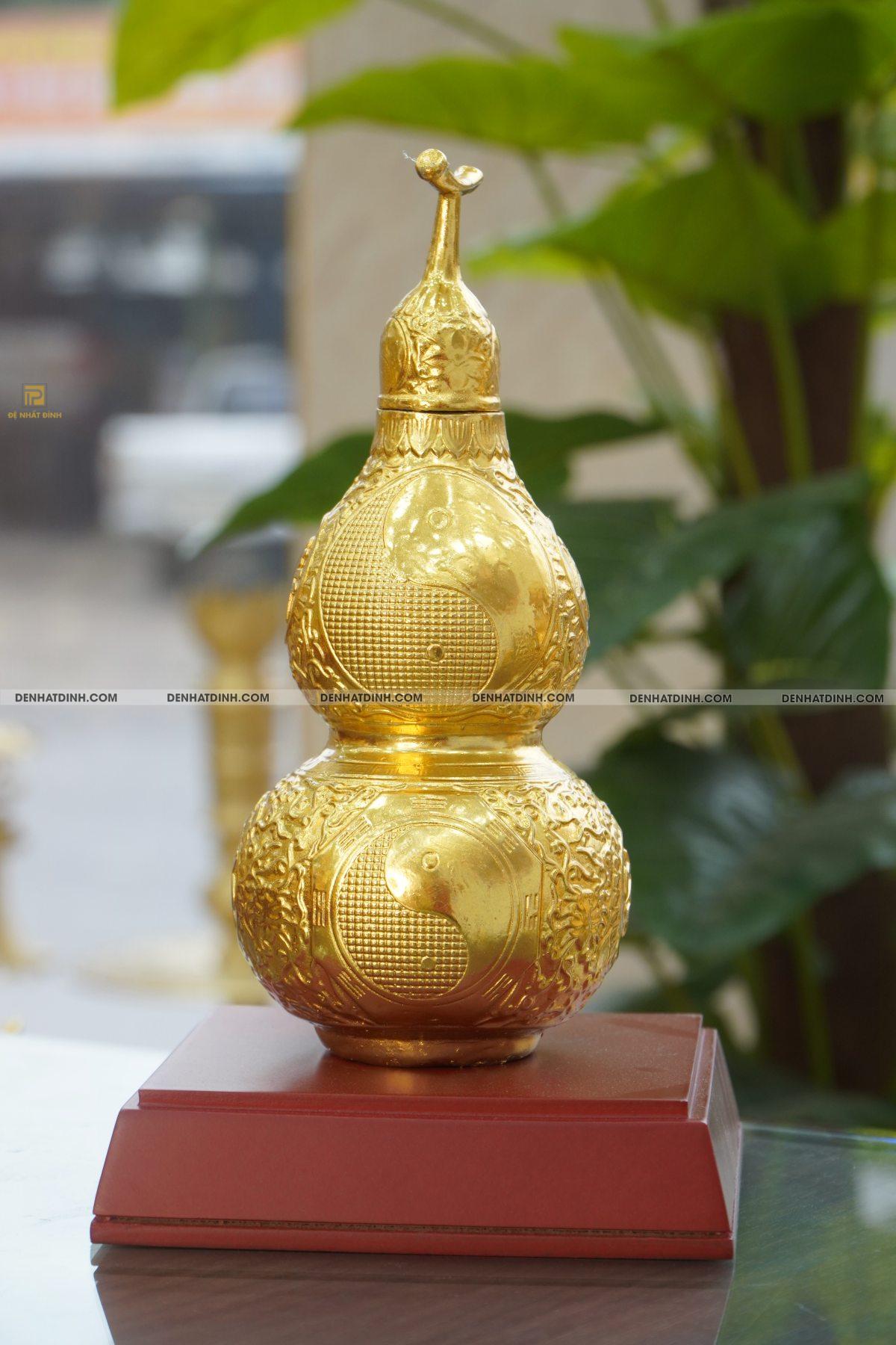 Hồ lô âm dương hoa văn bằng đồng dát vàng - Ảnh 5