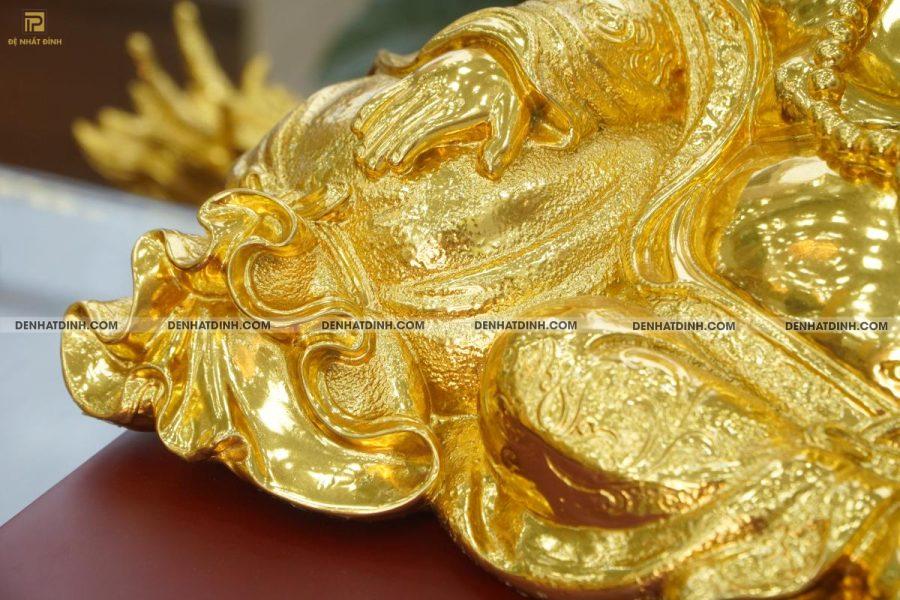 Tượng Di Lặc Dựa Bao Tiền Bằng Đồng Dát Vàng - Hình ảnh 4
