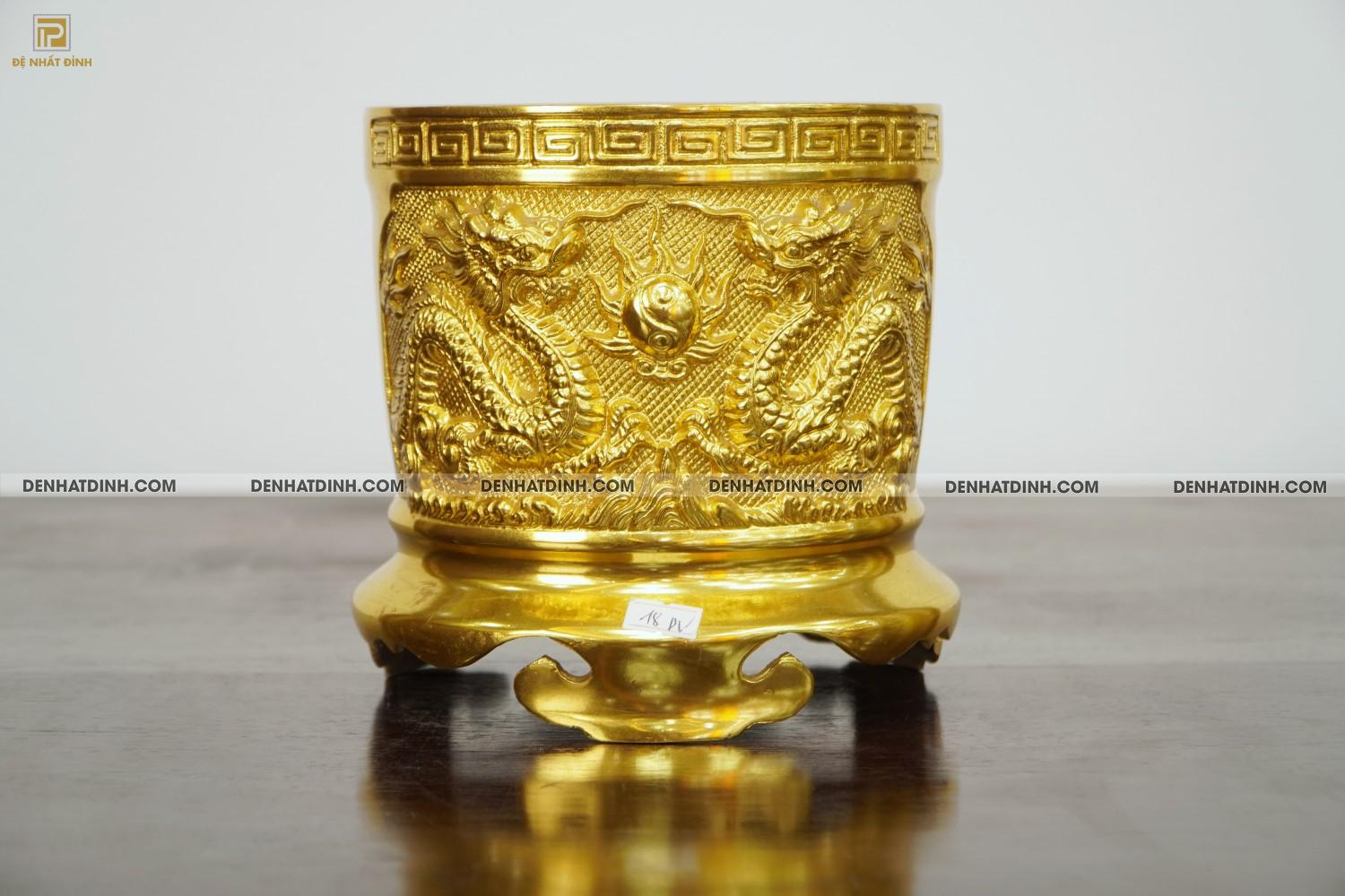 Bát hương bằng đồng 18cm dát vàng 24k