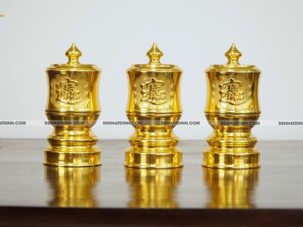 Bộ 3 đài thờ bằng đồng cao 12cm dát vàng 24k
