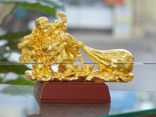 Tượng Phật Di Lặc kéo bao tiền bằng đồng Dát Vàng