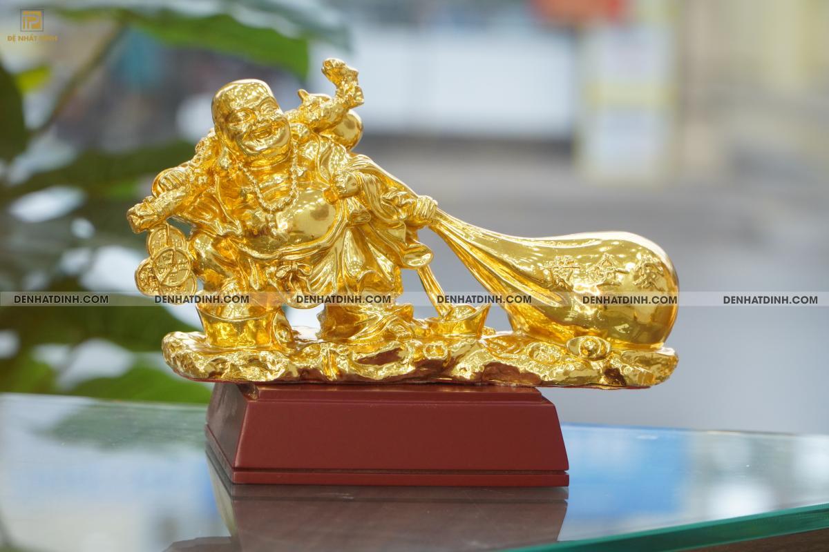 Tượng Phật Di Lặc kéo bao tiền bằng đồng Dát Vàng