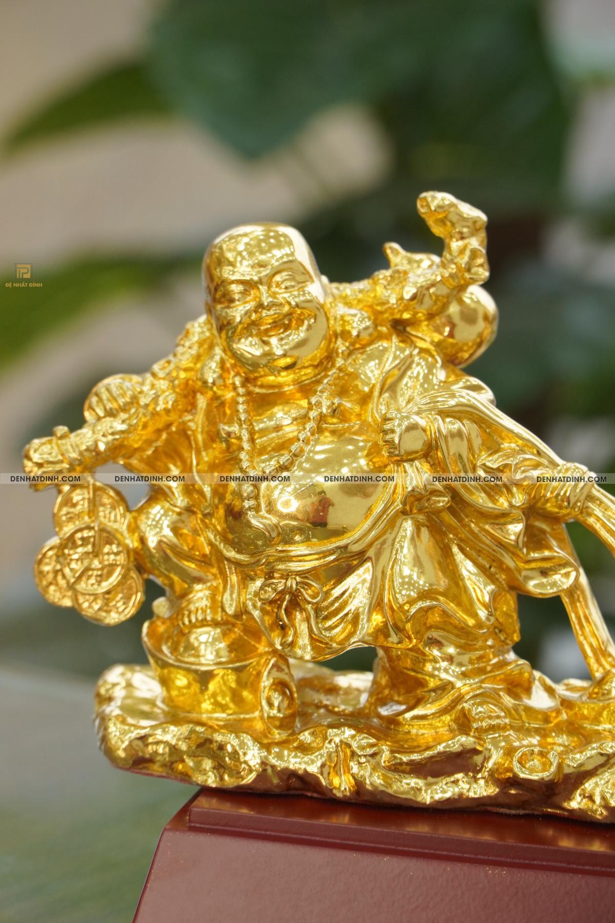Tượng Phật Di Lặc kéo bao tiền bằng đồng Dát Vàng - Ảnh 2