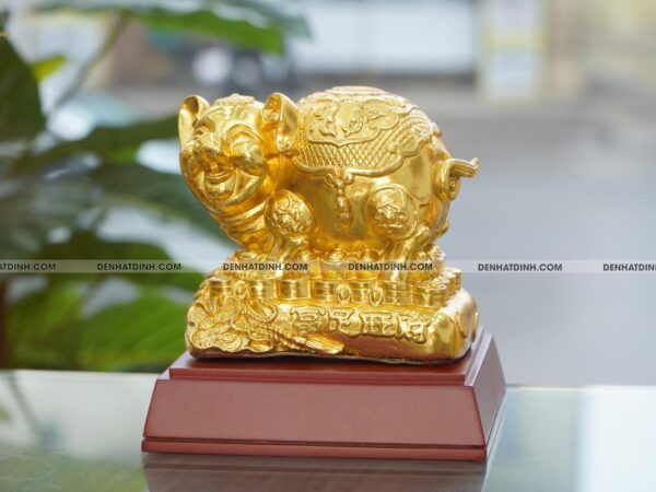 Tượng Heo Túi Tiền Tiết Kiệm Bằng Đồng Dát Vàng