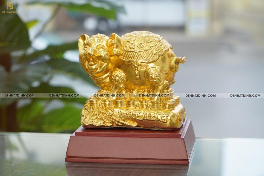 Tượng Heo Túi Tiền Tiết Kiệm Bằng Đồng Dát Vàng
