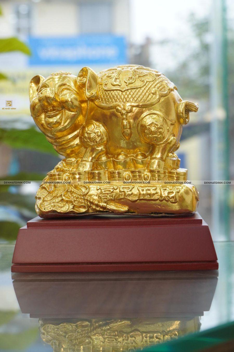 Tượng Heo Túi Tiền Tiết Kiệm Bằng Đồng Dát Vàng - Hình ảnh 2