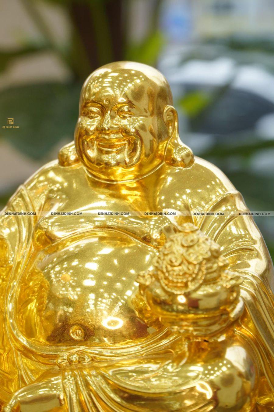 Tượng Phật Di Lặc cầm hũ tiền bằng đồng dát vàng - Hình ảnh 2