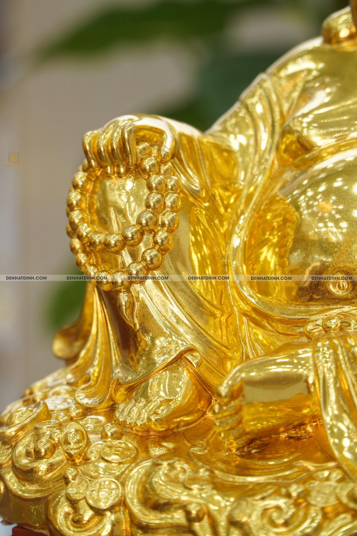 Tượng Phật Di Lặc cầm hũ tiền bằng đồng dát vàng - Ảnh 3