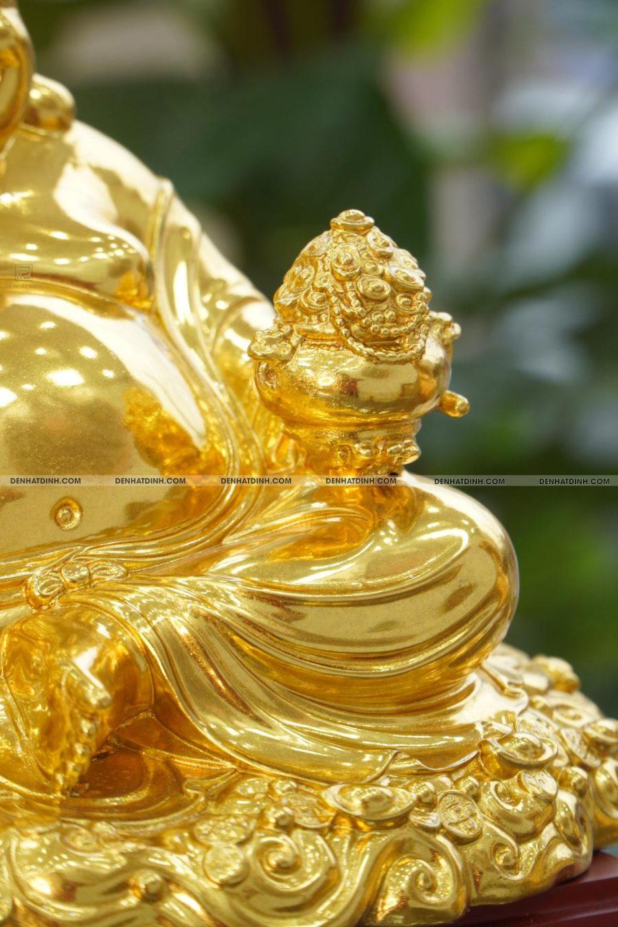 Tượng Phật Di Lặc cầm hũ tiền bằng đồng dát vàng - Hình ảnh 4