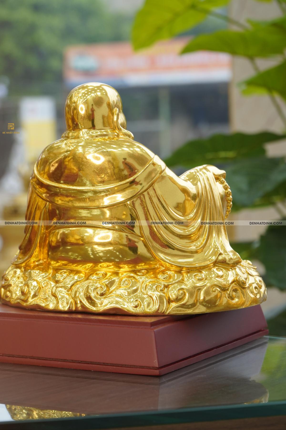 Tượng Phật Di Lặc cầm hũ tiền bằng đồng dát vàng - Ảnh 6