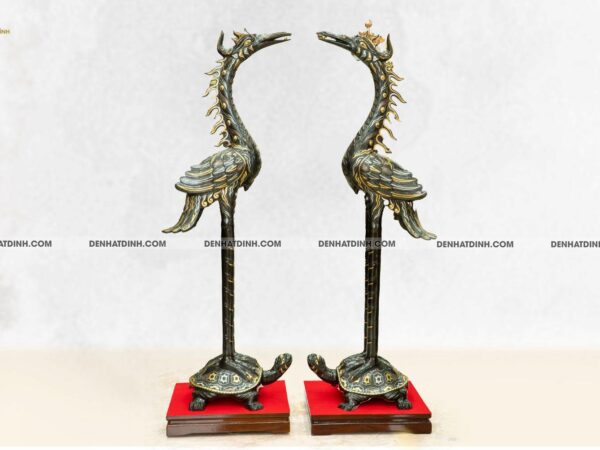 Đôi hạc chầu béo ngậm ngọc khảm tam khí 1m76