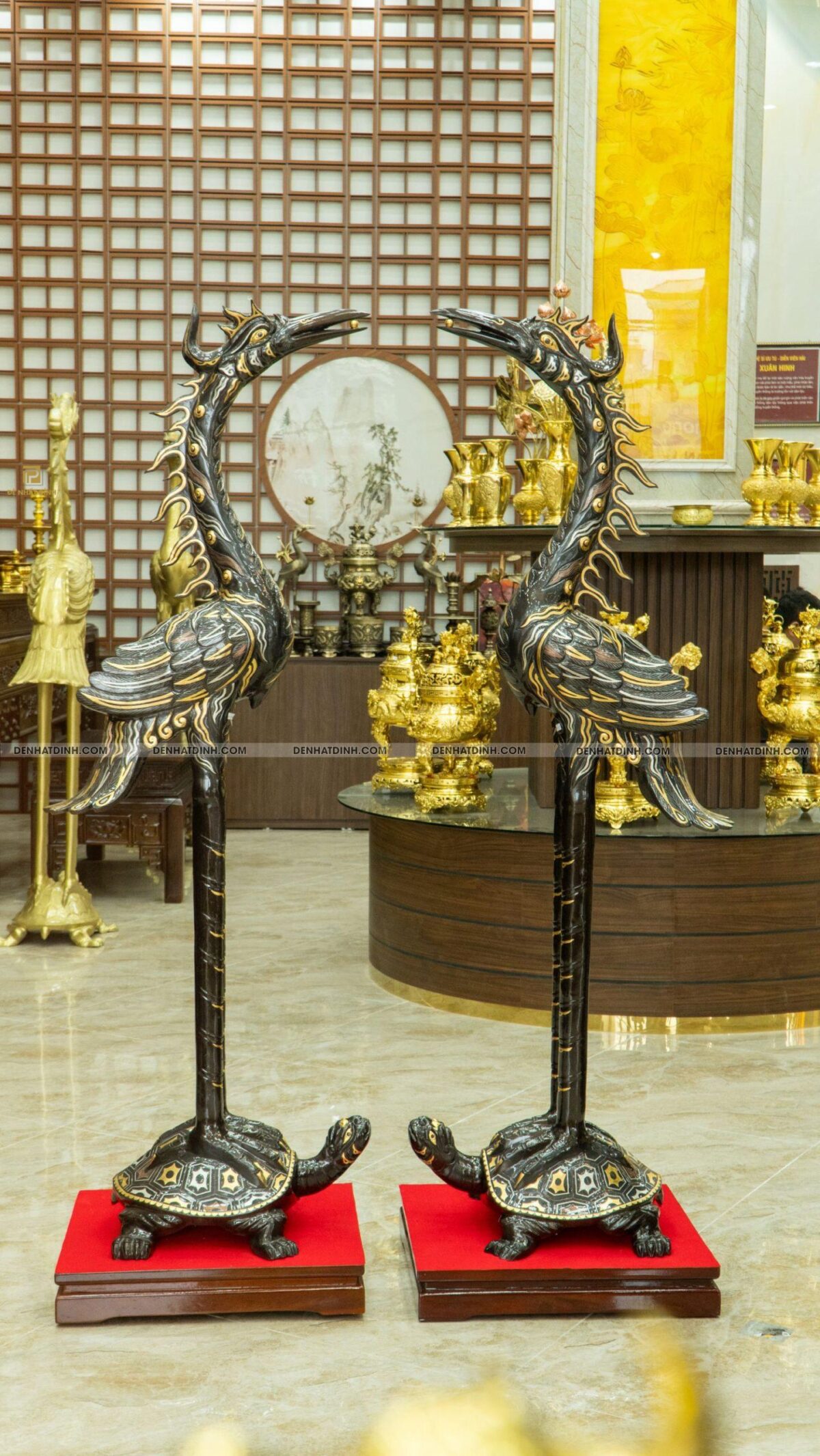 Đôi hạc chầu béo ngậm ngọc khảm tam khí 1m76 - Ảnh 2