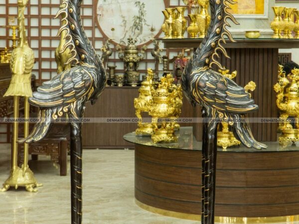 Alternative view of Đôi hạc chầu béo ngậm ngọc khảm tam khí 1m76