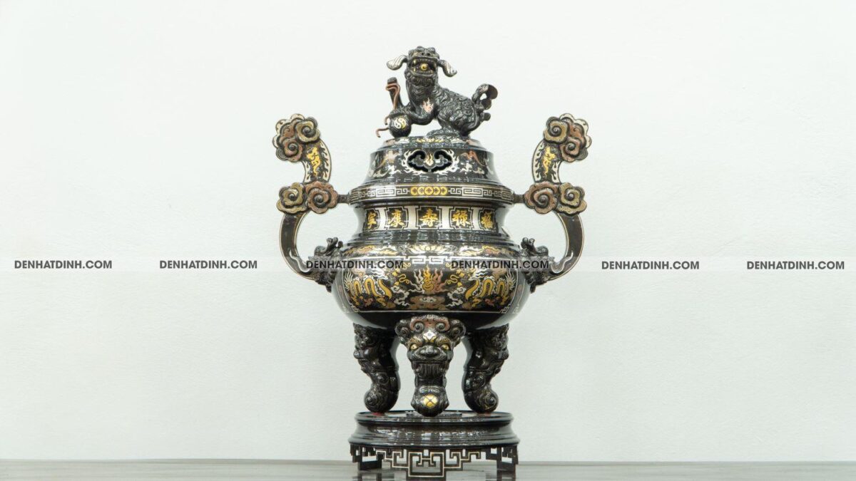 Đỉnh đồng 75 đồng đỏ khảm ngũ sắc - Ảnh 2