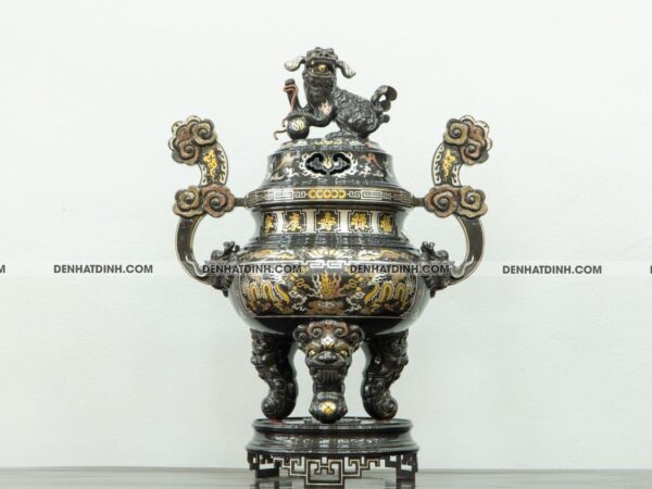 Đỉnh rồng 75 đồng đỏ khảm ngũ sắc