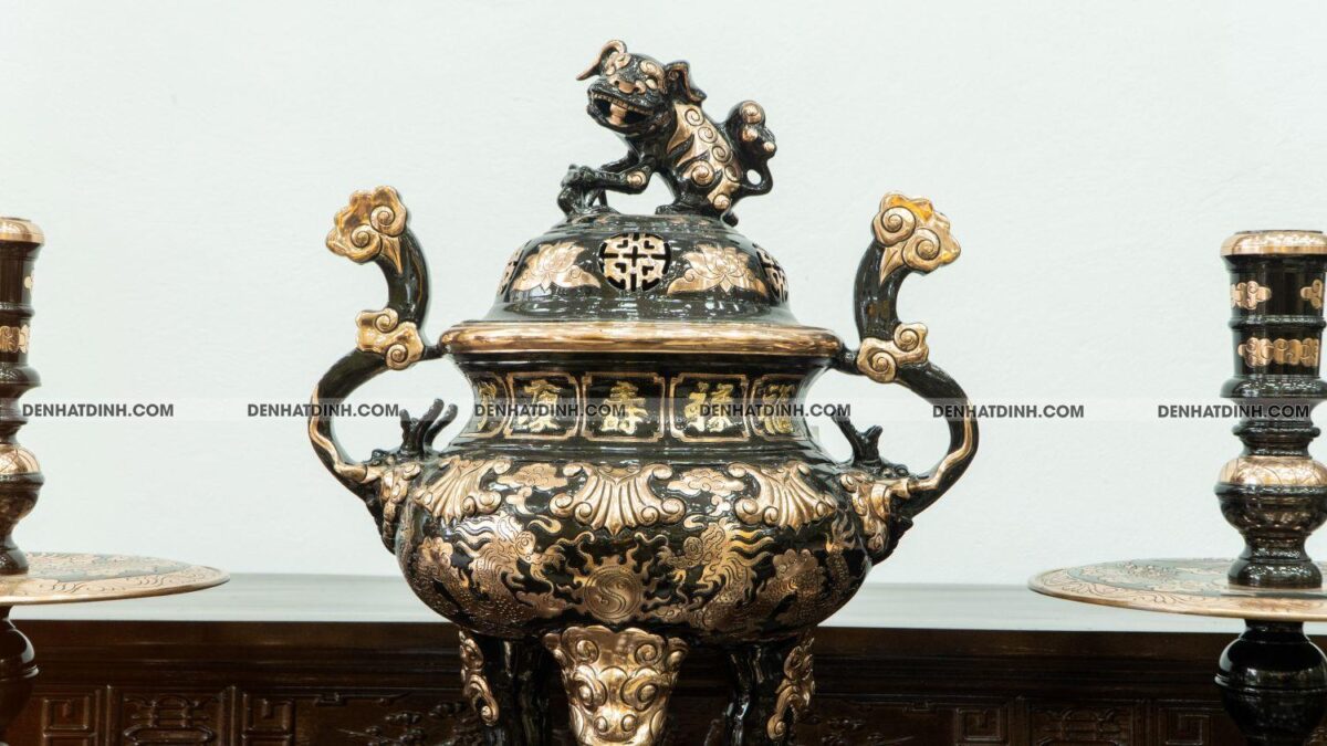 Bộ đỉnh tam sự nến hoa sòi 60 đồng đỏ cạo - Ảnh 4