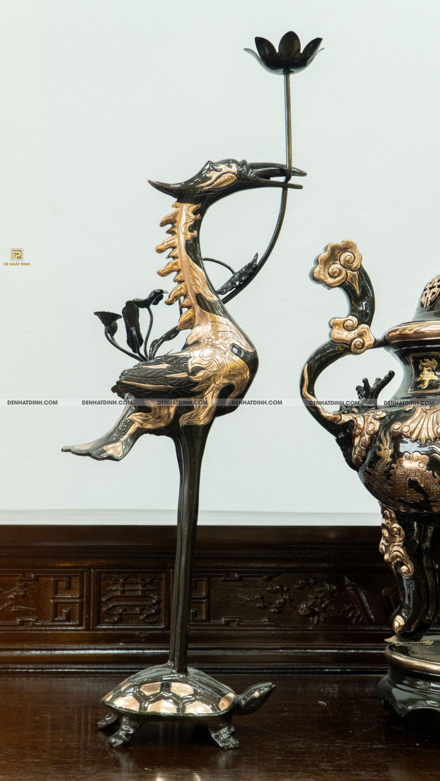 Bộ đỉnh tam sự hạc hoa sòi 60 đồng đỏ cạo - Ảnh 2