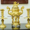 Bộ đỉnh đồng tam sự nến cao 65 Phụng Gia Tiên dát vàng kín 24k