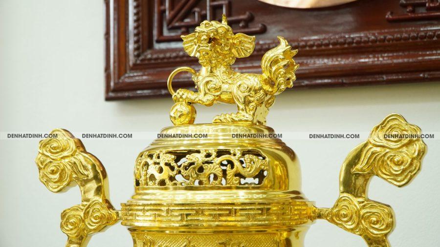 Bộ đỉnh đồng tam sự nến cao 65 Phụng Gia Tiên dát vàng kín 24k - Hình ảnh 4