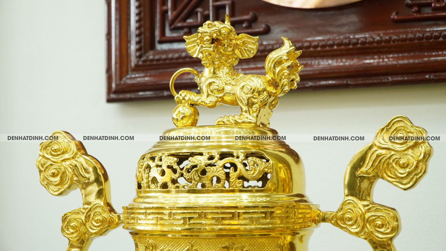 Bộ đỉnh đồng tam sự nến cao 65 Phụng Gia Tiên dát vàng kín 24k - Ảnh 4