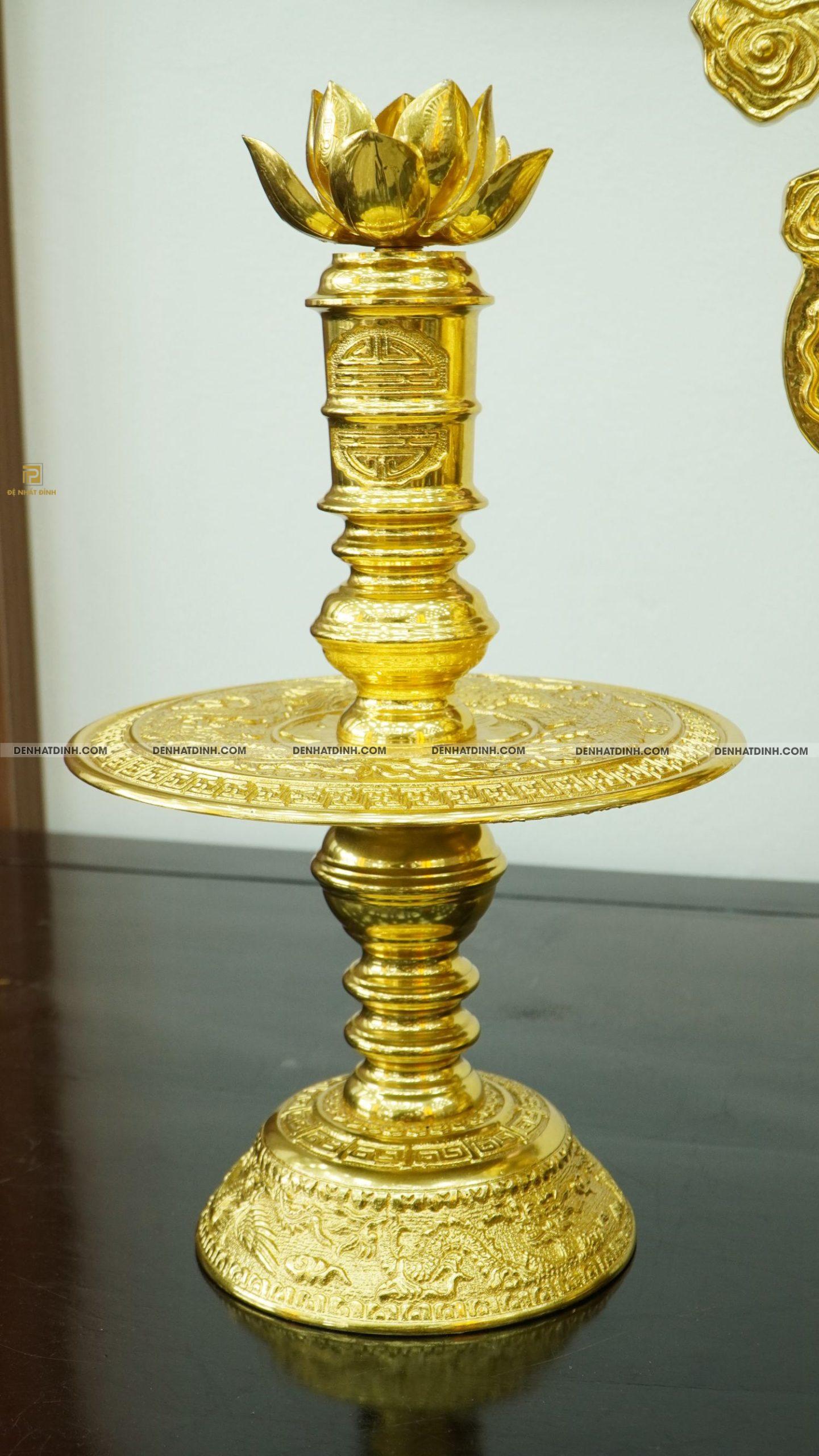 Bộ đỉnh đồng tam sự nến cao 65 Phụng Gia Tiên dát vàng kín 24k - Ảnh 5
