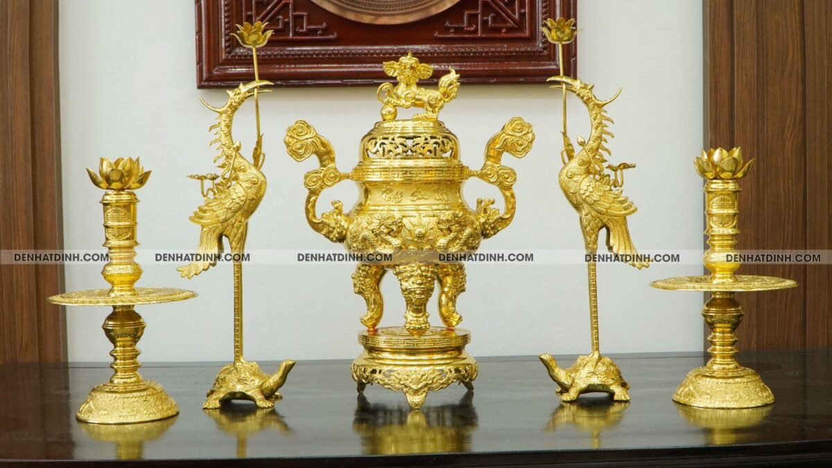 Bộ đỉnh đồng phụng gia tiên cao 65cm dát vàng toàn bộ - Ảnh 5