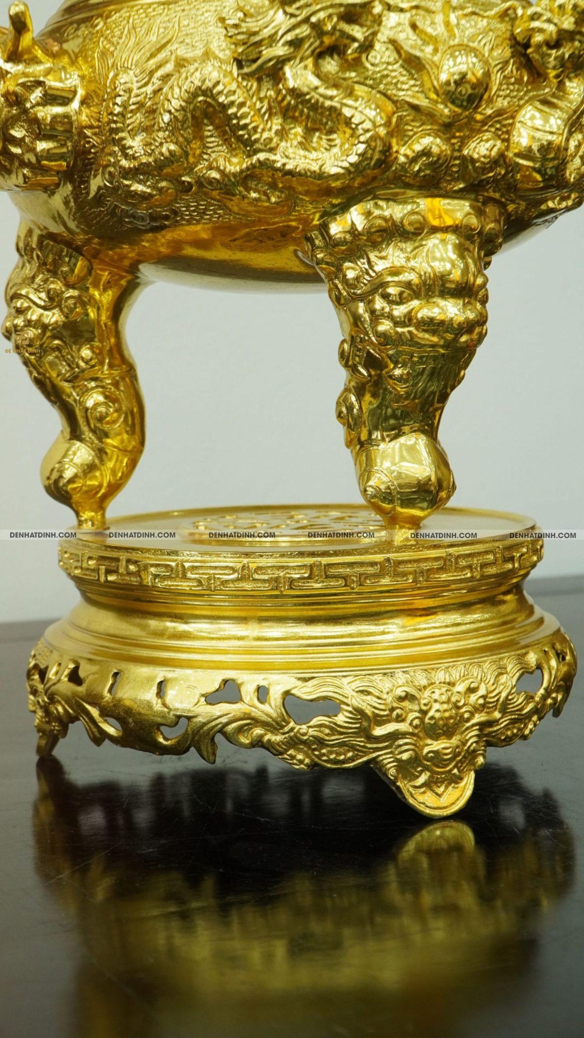 Bộ đỉnh đồng Tam Sự hạc song long 65 nắp thọ dát vàng kín 24k - Ảnh 5