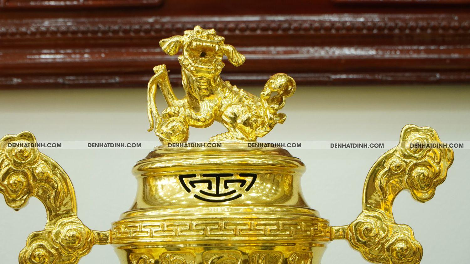 Bộ đỉnh đồng tam sự nến Song Long 66 nắp thọ dát vàng 24k toàn bộ - Ảnh 5