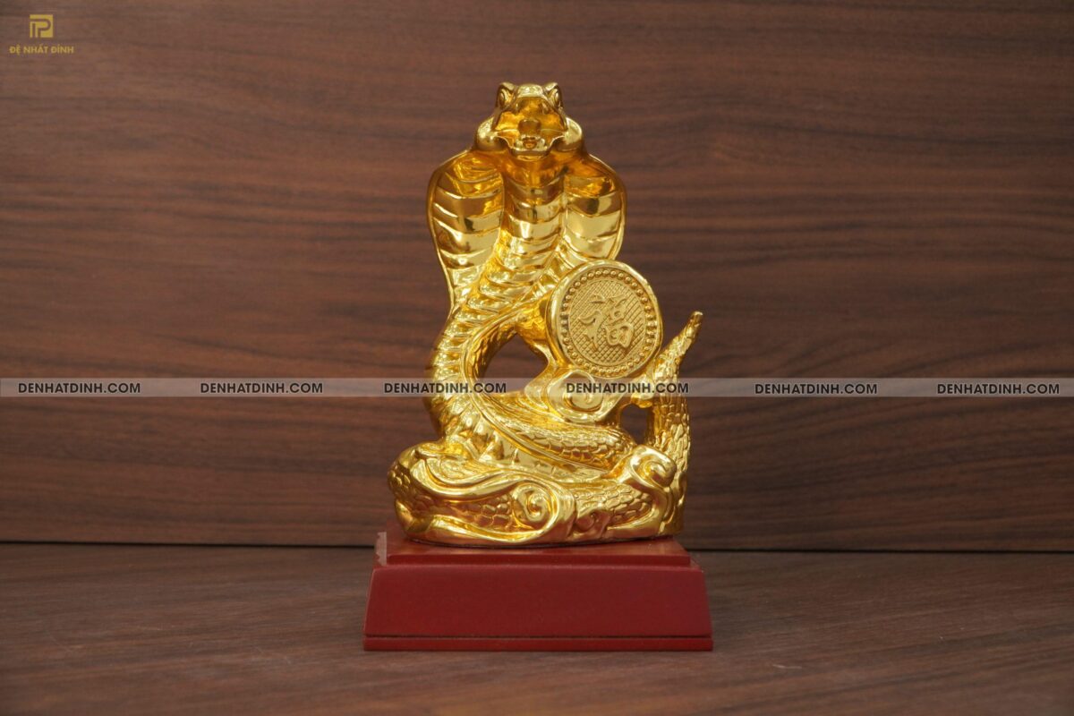 Tượng Rắn chữ Phúc bằng đồng dát vàng 24k
