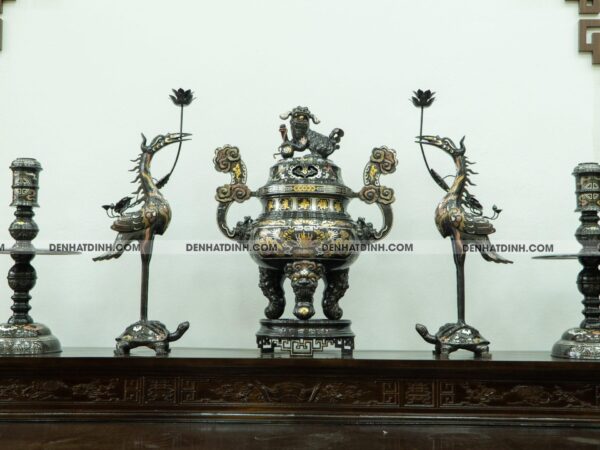 Bộ đỉnh đồng ngũ sự song long 75 khảm ngũ sắc