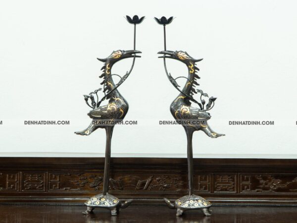 Đôi hạc đồng đỏ 65 khảm tam khí