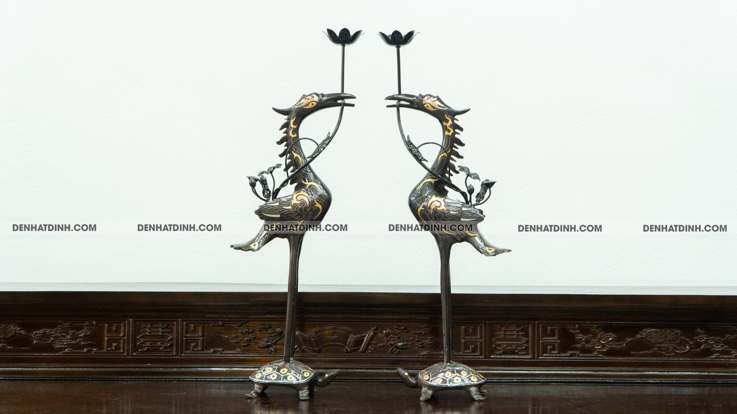 Đôi hạc đồng đỏ 65 khảm tam khí