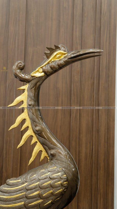 Hạc chầu ngậm ngọc dát vàng cao 1m97